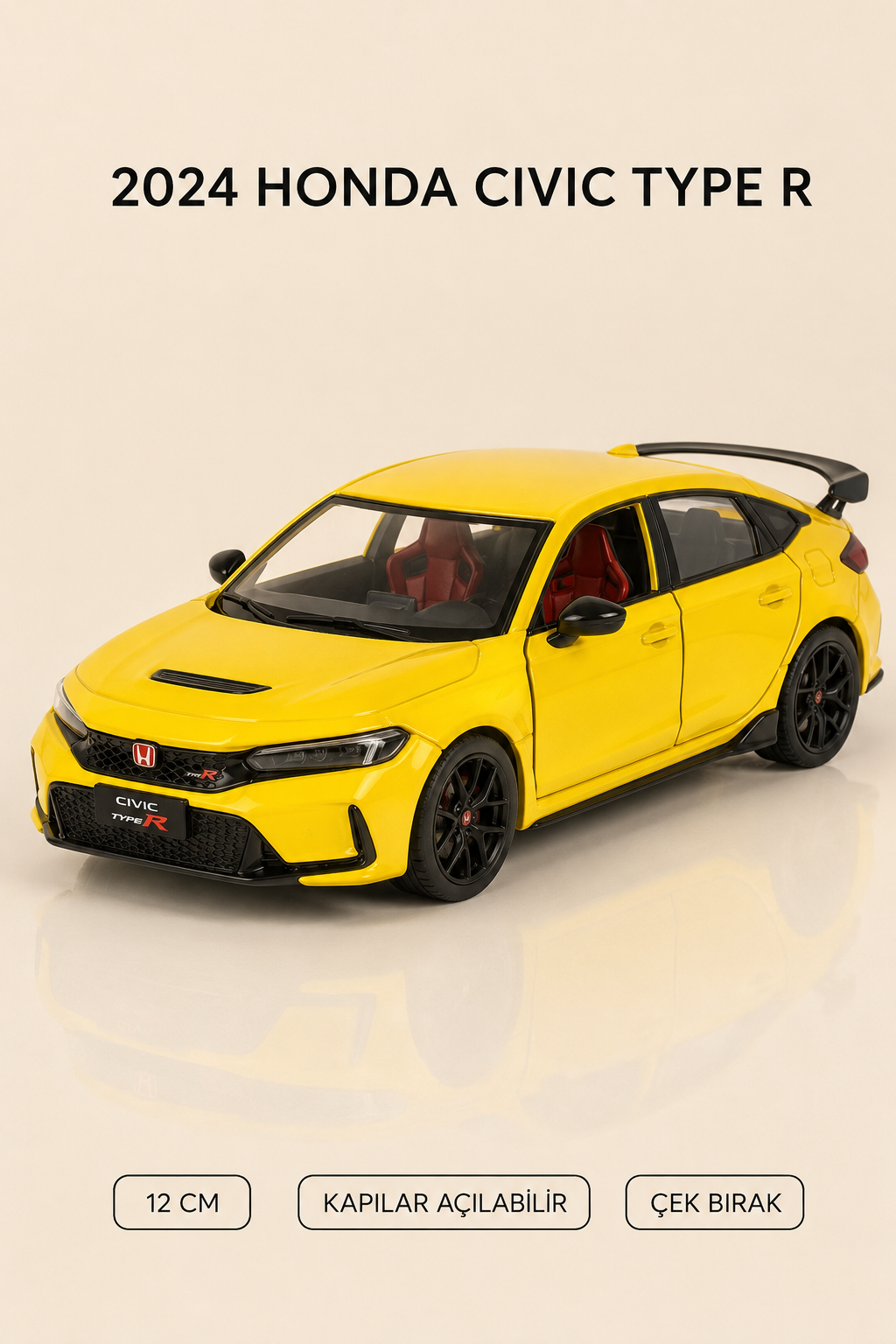2024 Honda Civic Type R Metal Çek Bırak Araç 12 cm - 4 Renk Seçeneği