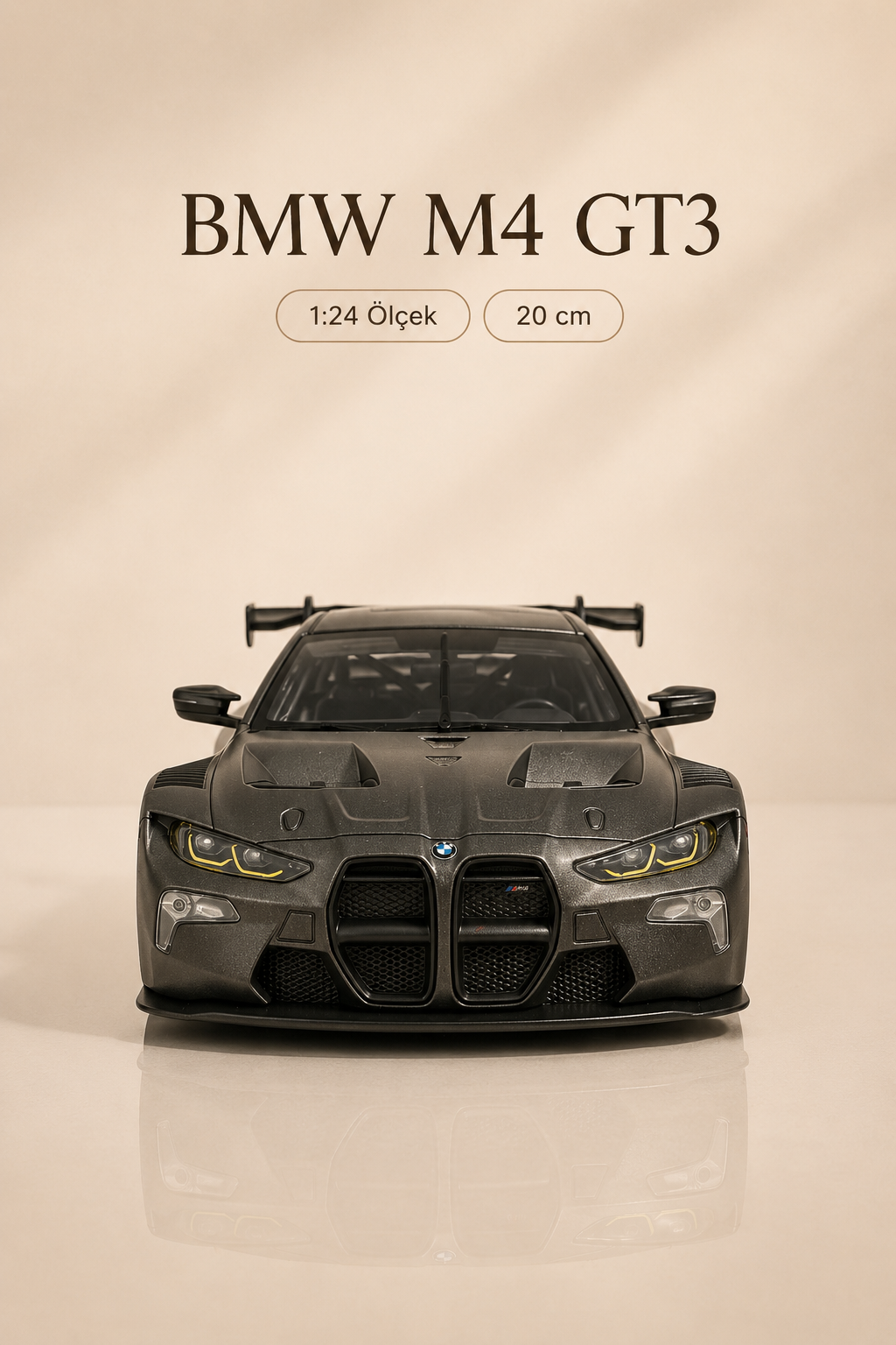 BMW M4 GT3 Metalik Antrasit Gri 1:24 Ölçek 20 cm Koleksiyonluk Model Araba