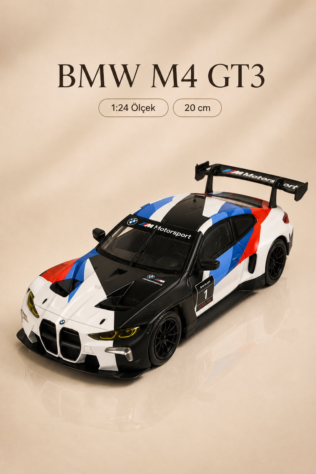 BMW M4 GT3 M Motorsport Desenli 1:24 Ölçek 20 cm Koleksiyonluk Model Araba