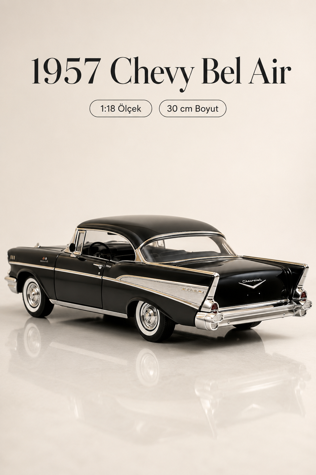 1957 Chevrolet Bel Air Siyah Coupe 1:18 Ölçek 30 cm Model Araba