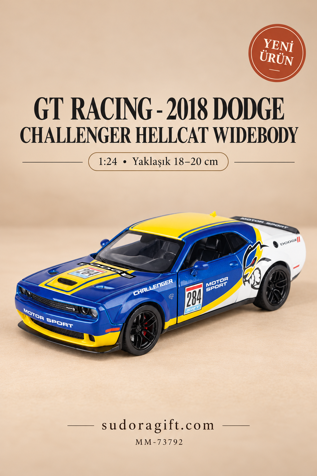 Motormax GT Racing 2018 Dodge Challenger Hellcat Widebody 1:24 Metal Model Araba – MM-73792 – Ana görsel