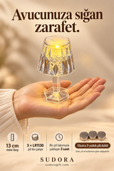 Mini LED Masa Lambası Kristal Görünümlü Pilli Dekoratif Abajur 13 cm + 3 Yedek Pil