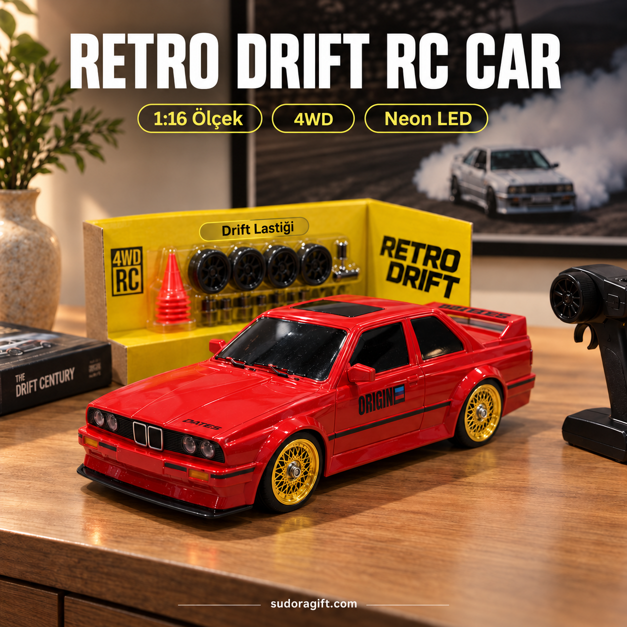 Retro Drift 1:16 Ölçek 4WD Kumandalı RC Drift Araba - 8 Renk Neon LED