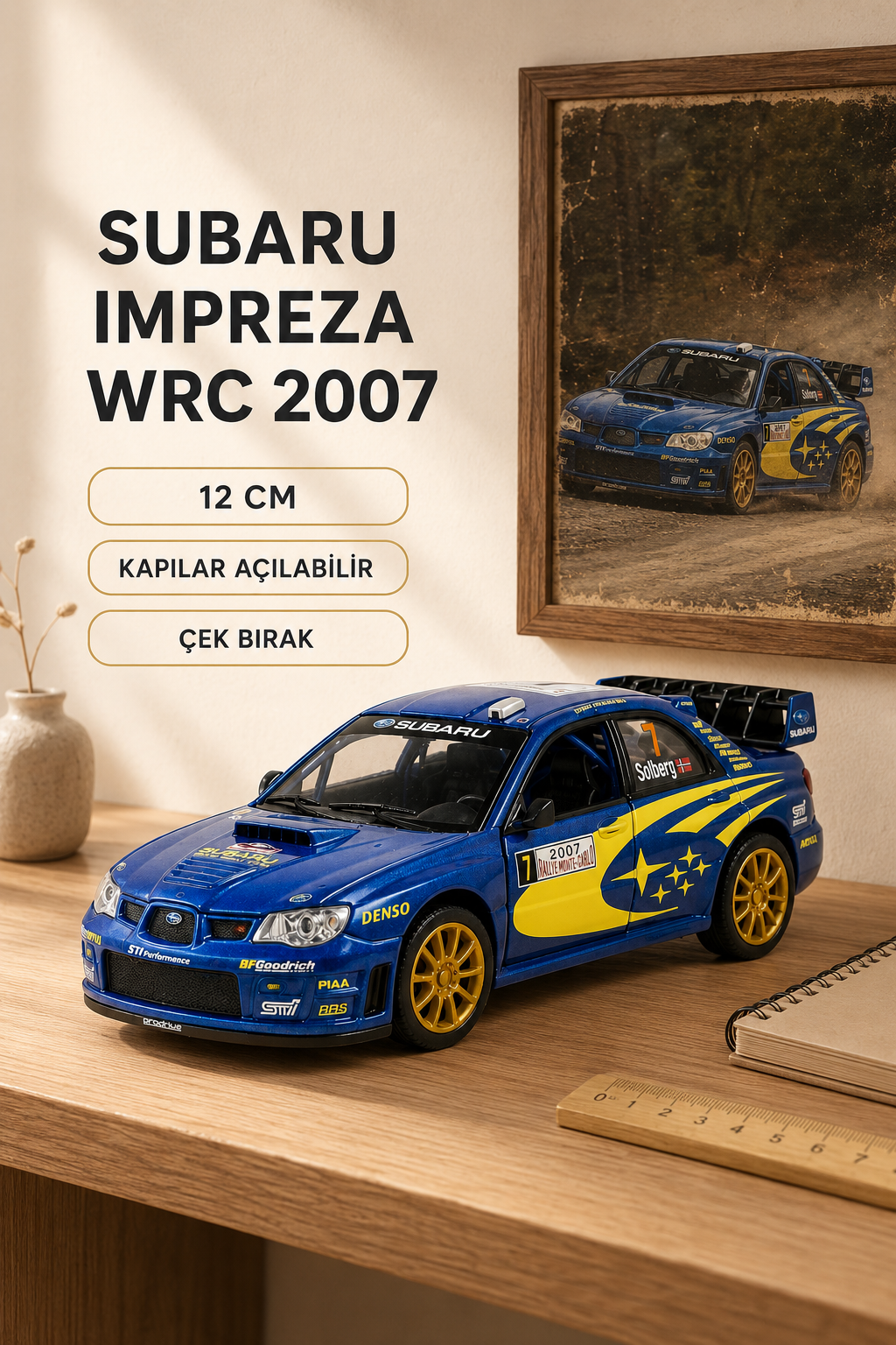 Subaru Impreza WRC 2007 Metal Çek Bırak Araç 12 cm