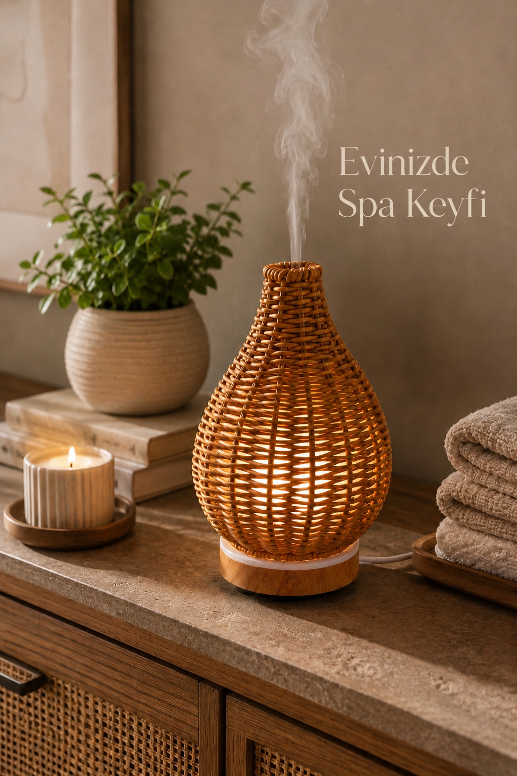 Hasır Görünümlü Aromaterapi Buhurdanlık ve Hava Nemlendirici Hediyelik Eşya