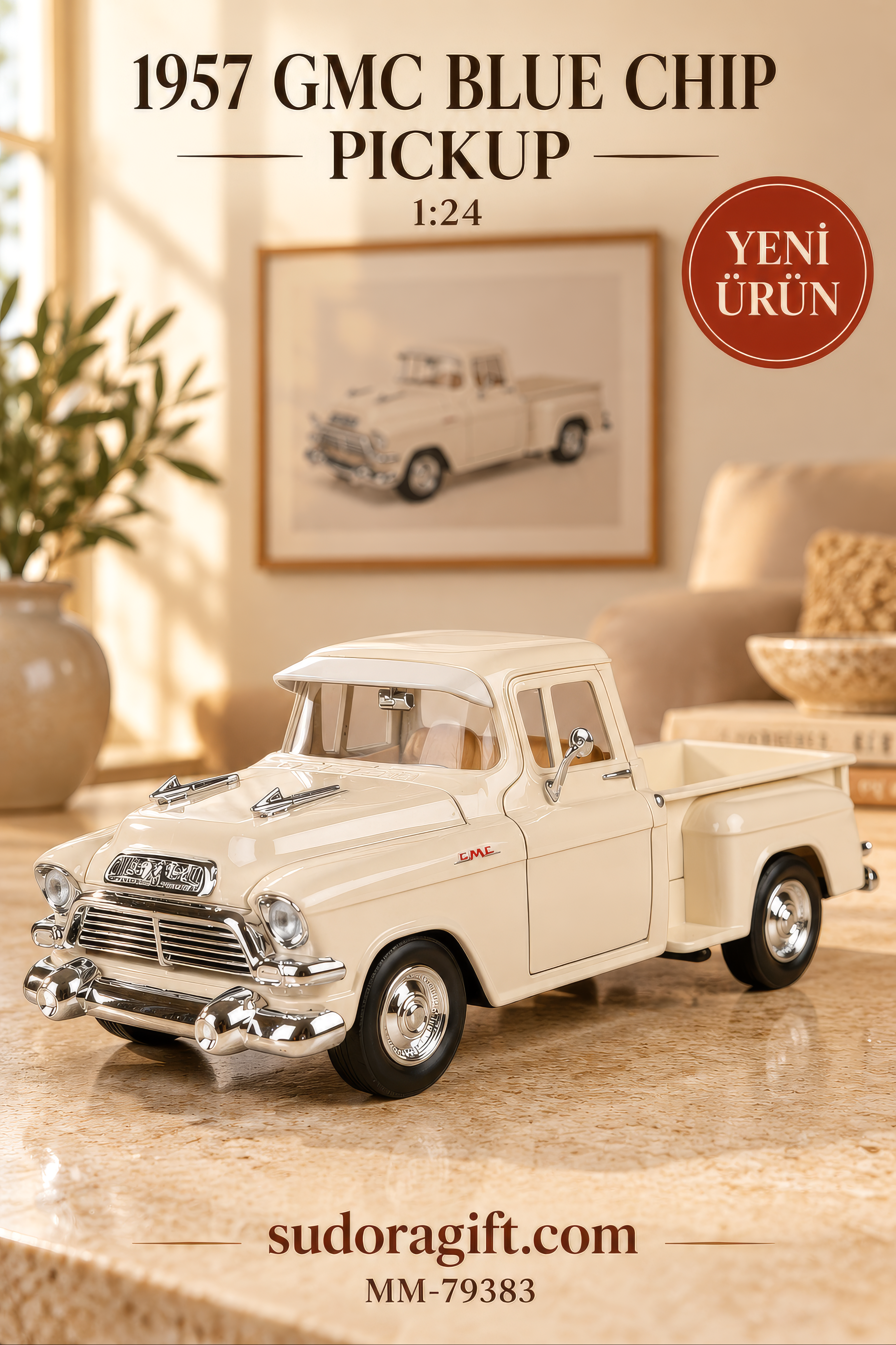 Motormax 1957 GMC Blue Chip Pickup 1:24 Metal Model Araba – MM-79383 – Ana Gorsel