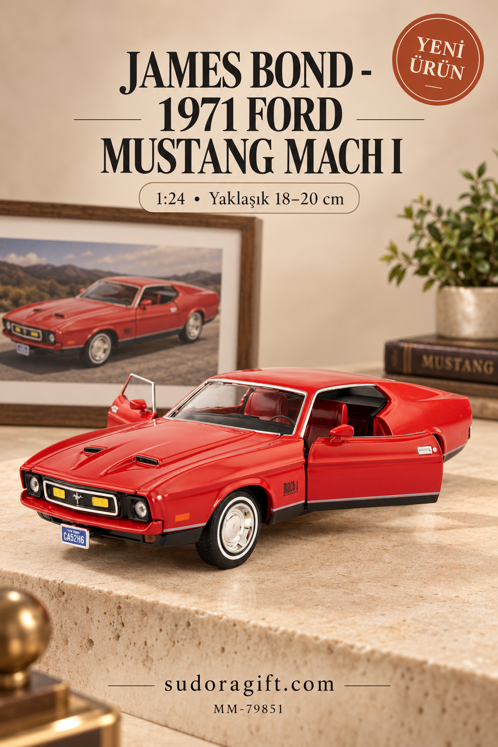 Motormax James Bond 1971 Ford Mustang Mach I 1:24 Metal Model Araba – MM-79851 – Kapıları açık