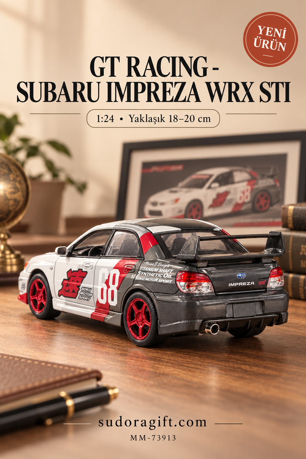 Motormax GT Racing Subaru Impreza WRX STI 1:24 Metal Model Araba – MM-73913 – Arka görünüm