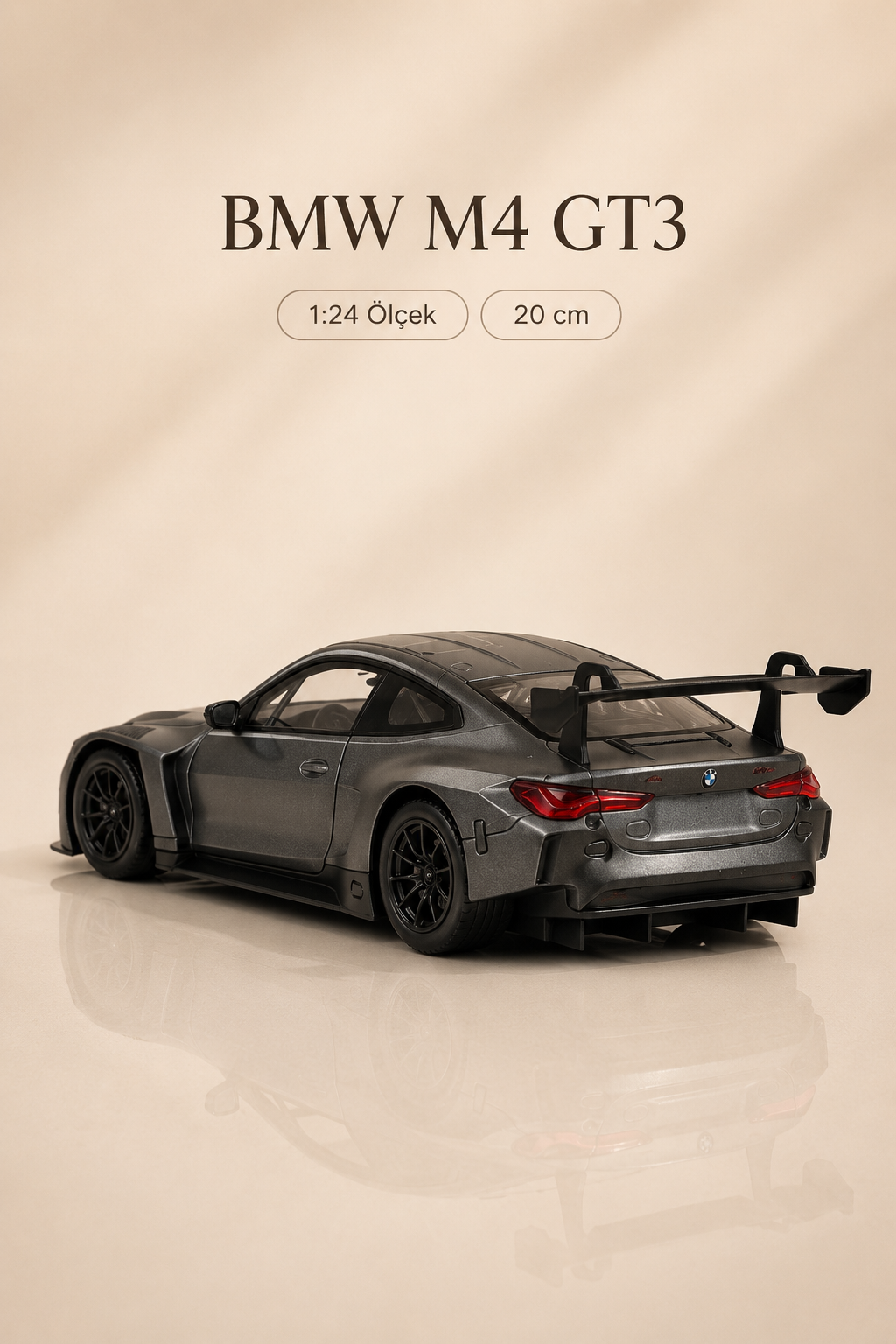 BMW M4 GT3 Metalik Antrasit Gri 1:24 Ölçek 20 cm Koleksiyonluk Model Araba