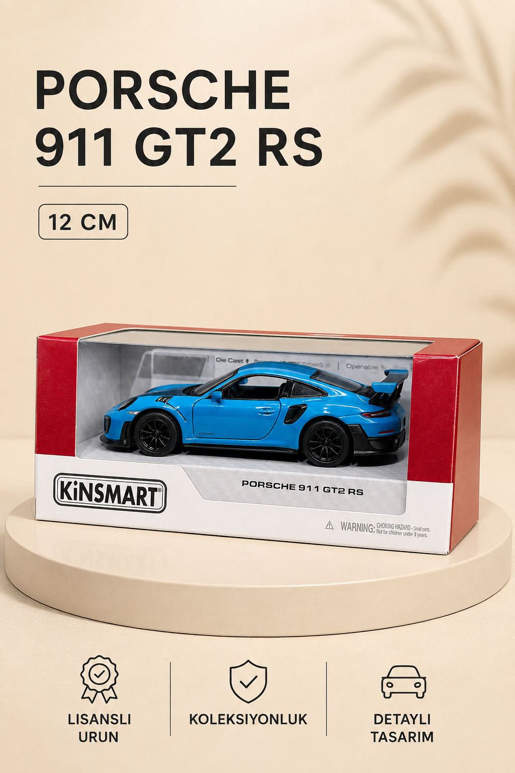 Porsche 911 GT2 RS 12 cm Lisanslı Kutulu Metal Model Araba - Mavi