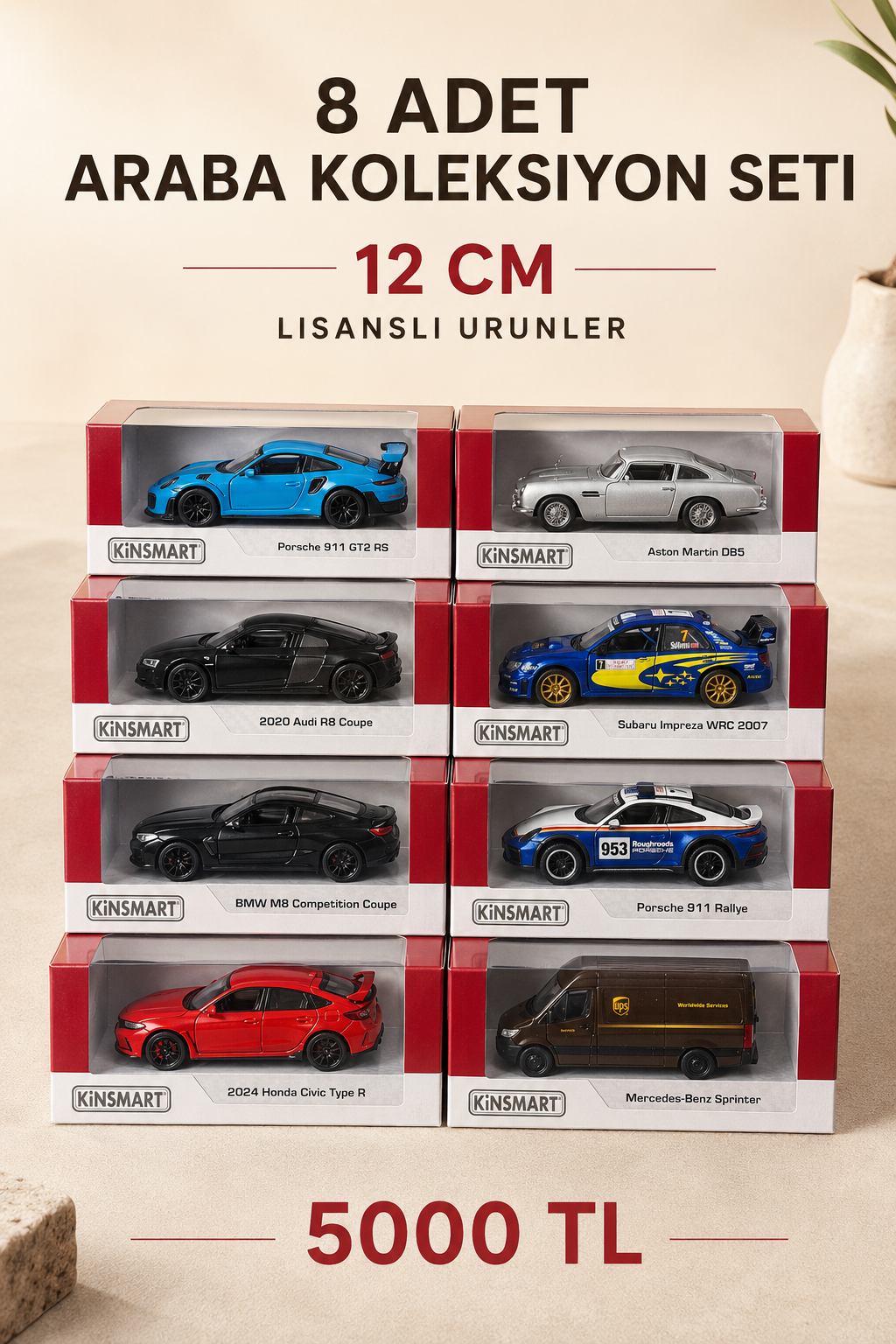 ÖZEL KUTULU - Die-Cast Koleksiyonluk Araba Seti - 8 Model Tek Pakette