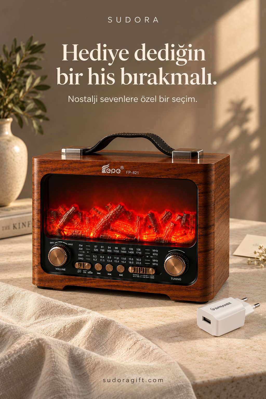 FP-821 Şömine Görünümlü FM Radyo & Bluetooth Hoparlör