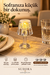 Mini LED Masa Lambası Kristal Görünümlü Pilli Dekoratif Abajur 13 cm + 3 Yedek Pil