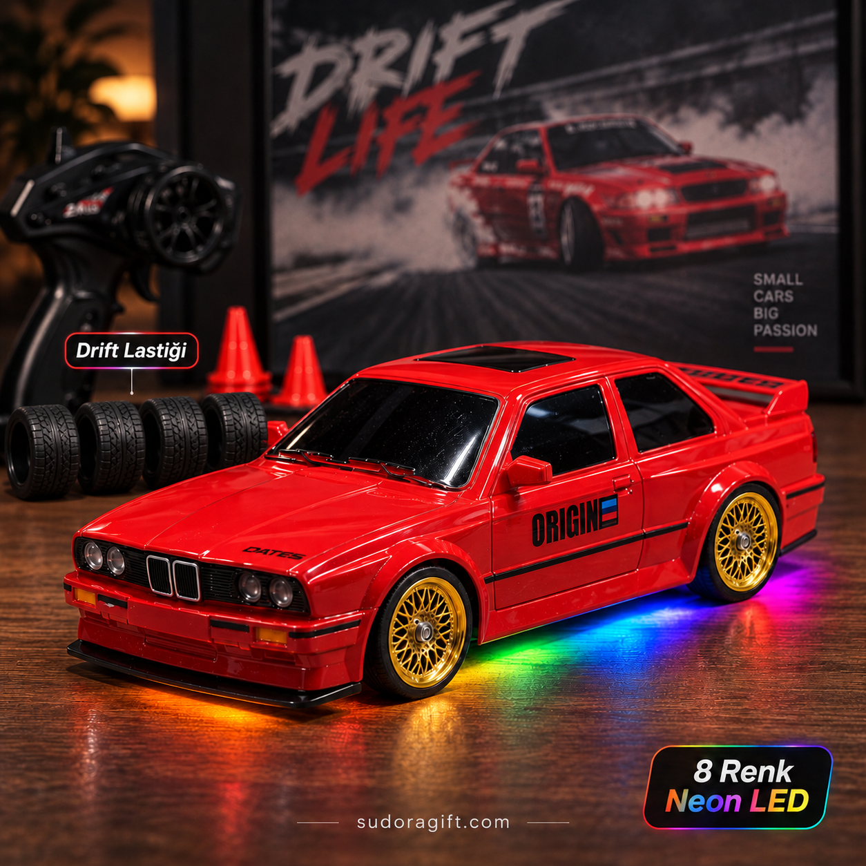 Retro Drift 1:16 Ölçek 4WD Kumandalı RC Drift Araba - 8 Renk Neon LED