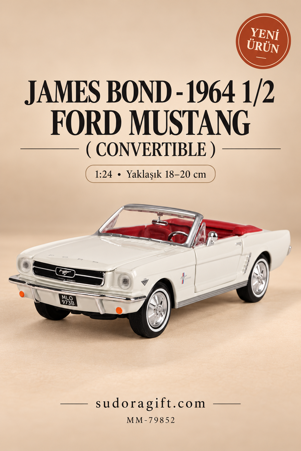 Motormax James Bond 1964½ Ford Mustang Cabrio 1:24 Metal Model Araba – MM-79852 – Ana görsel