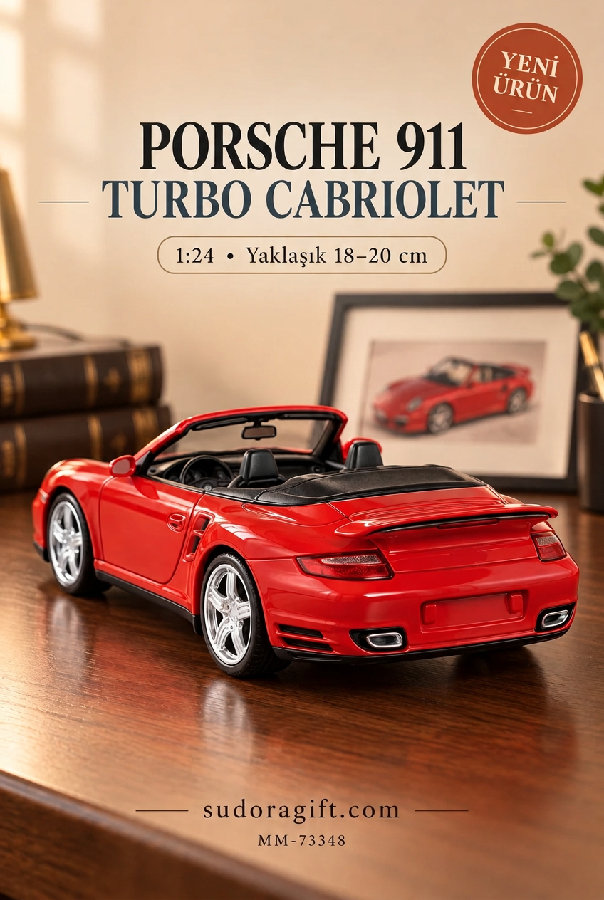 Motormax Porsche 911 Turbo Cabriolet 1:24 Metal Model Araba – MM-73348 – Arka görünüm