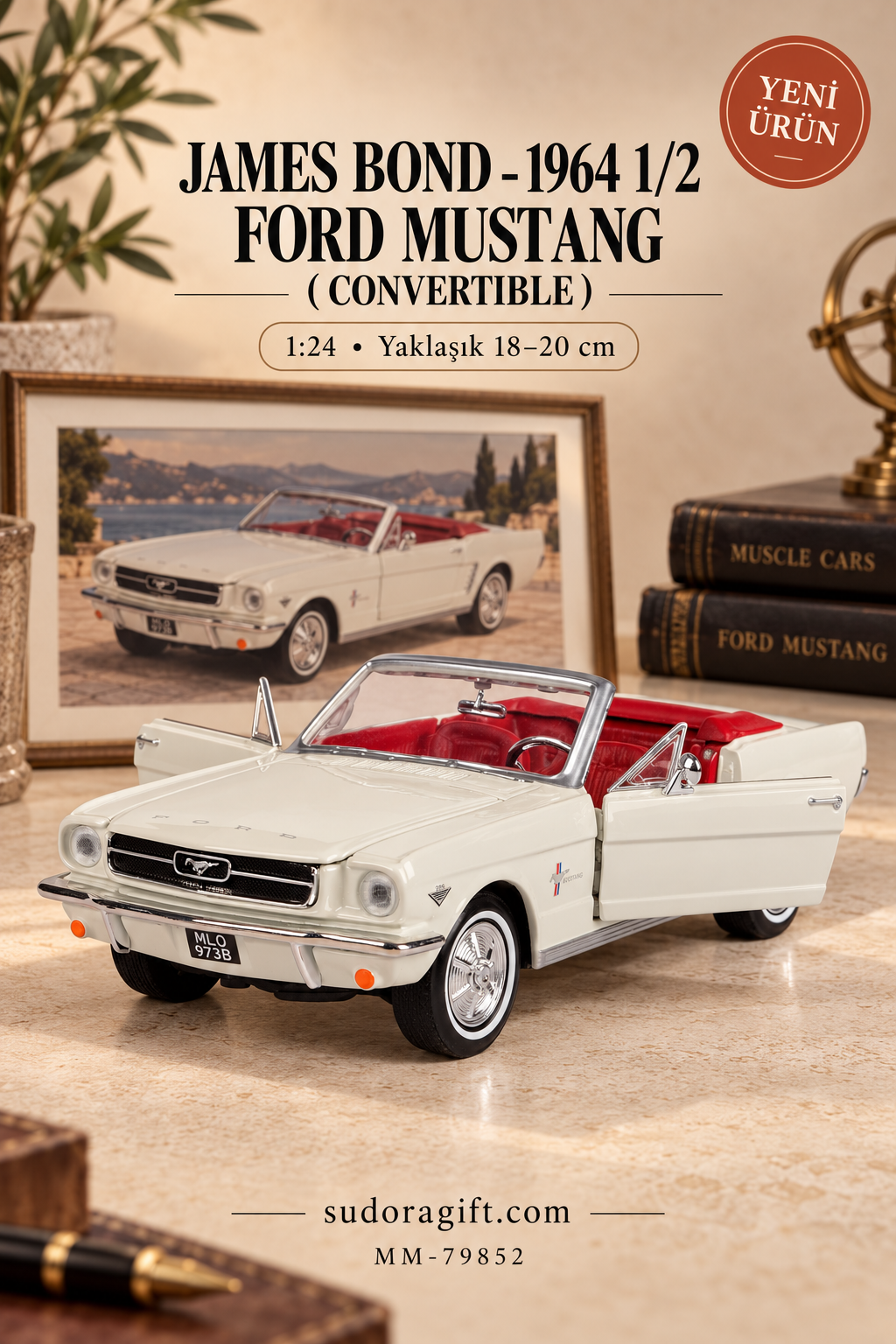 Motormax James Bond 1964½ Ford Mustang Cabrio 1:24 Metal Model Araba – MM-79852 – Kapıları açık