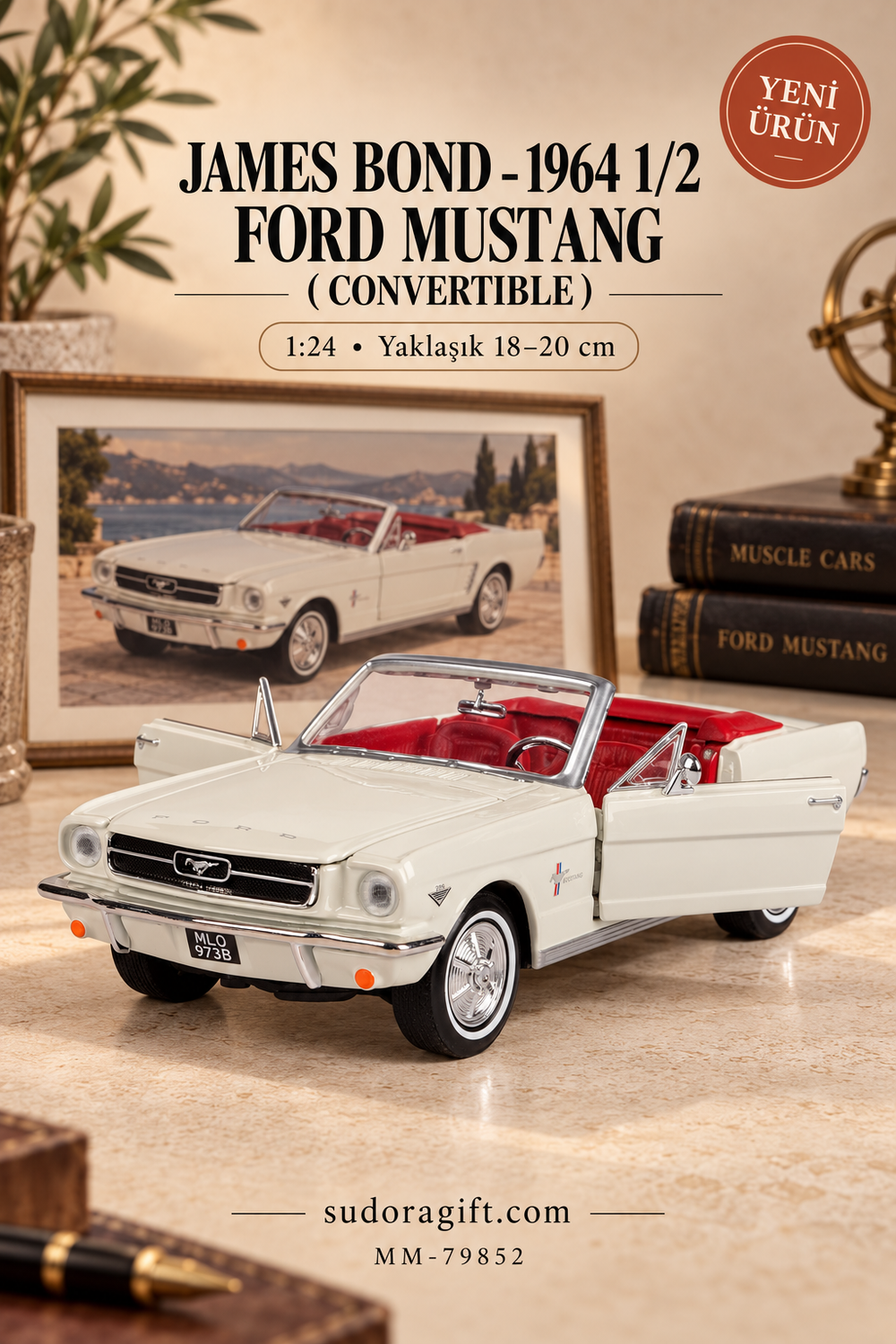 Motormax James Bond 1964½ Ford Mustang Cabrio 1:24 Metal Model Araba – MM-79852 – Kapıları açık