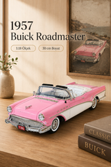1957 Buick Roadmaster Pembe Beyaz Cabrio 1:18 Ölçek 30 cm Model Araba