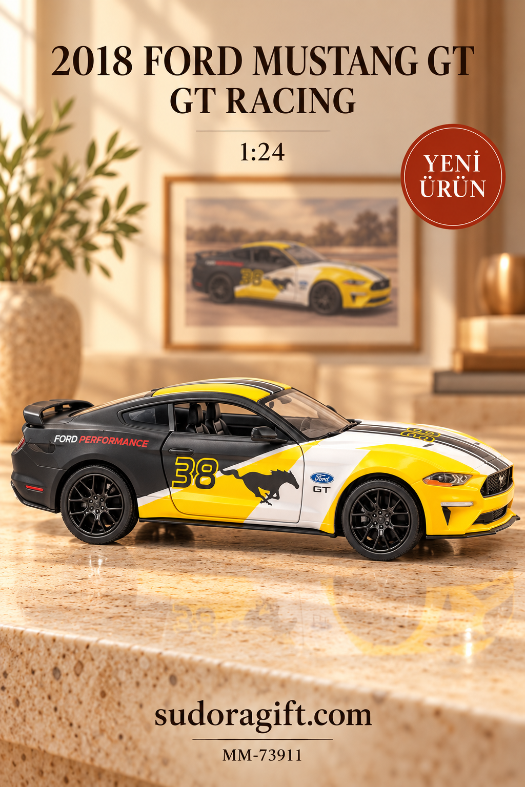 Motormax GT Racing 2018 Ford Mustang GT 1:24 Metal Model Araba – MM-73911 – Sag Gorunum