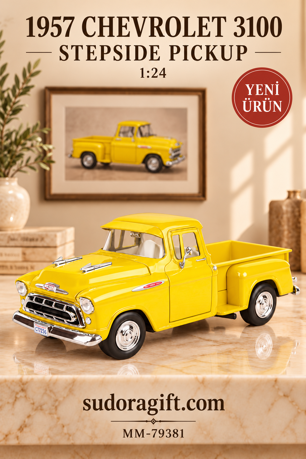 Motormax 1957 Chevrolet 3100 Stepside Pickup 1:24 Metal Model Araba