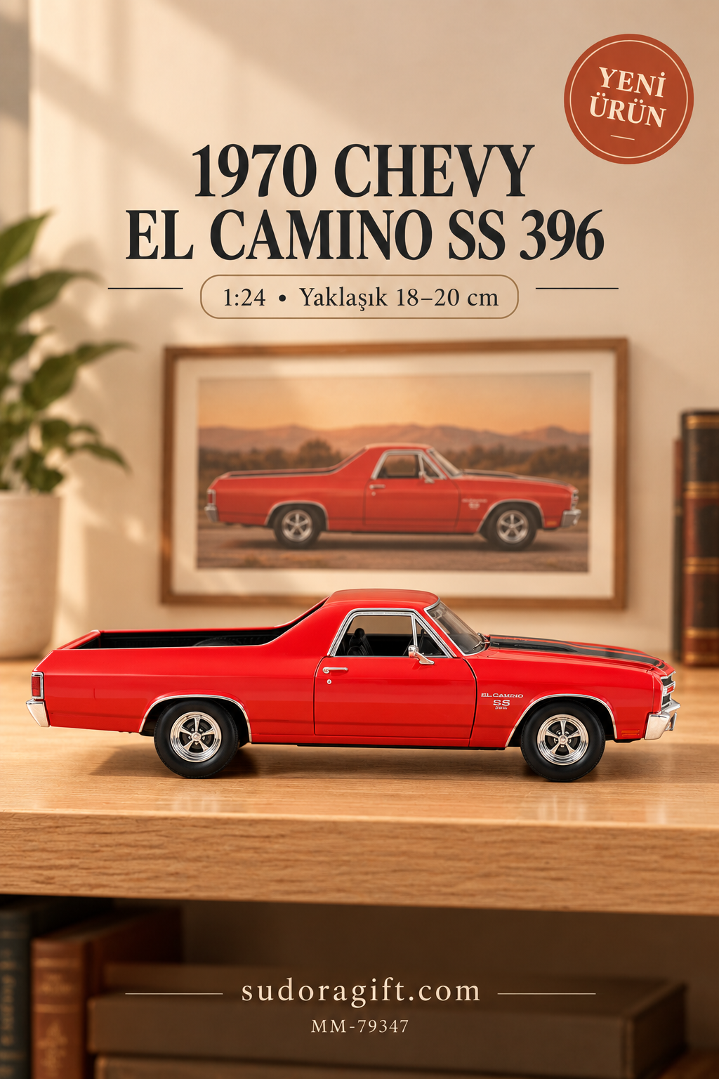Motormax 1970 Chevrolet El Camino SS 396 1:24 Metal Model Araba – MM-79347 – Sağ görünüm