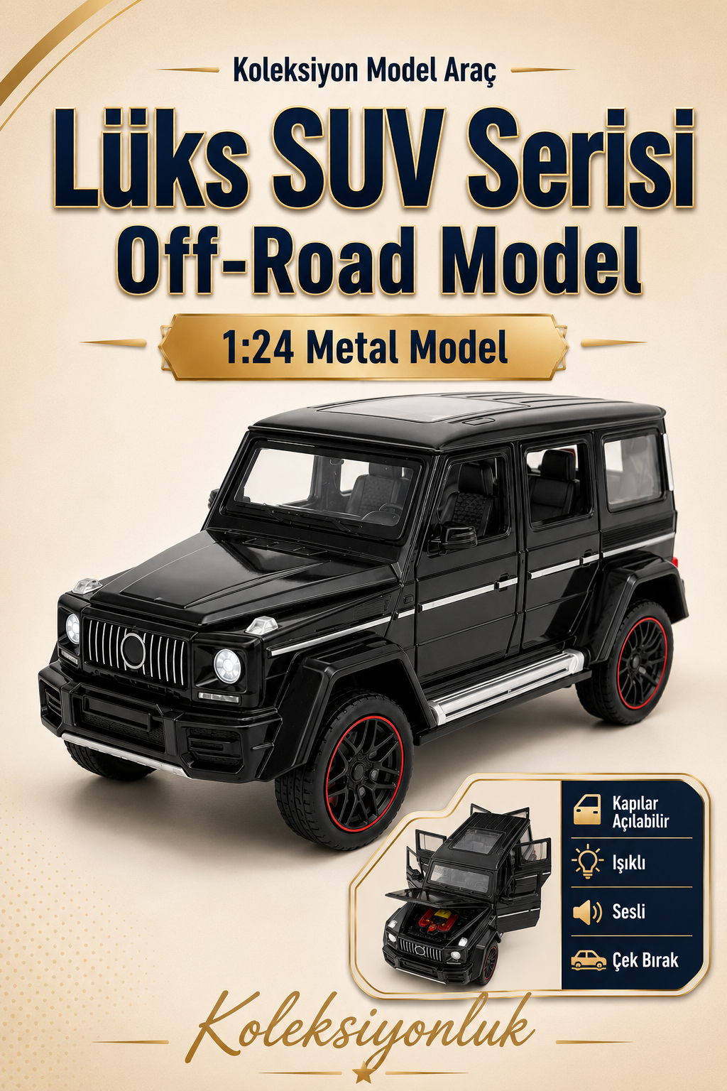 Lüks SUV Serisi - Off Road Model 1:24 Işıklı Çek-Bırak