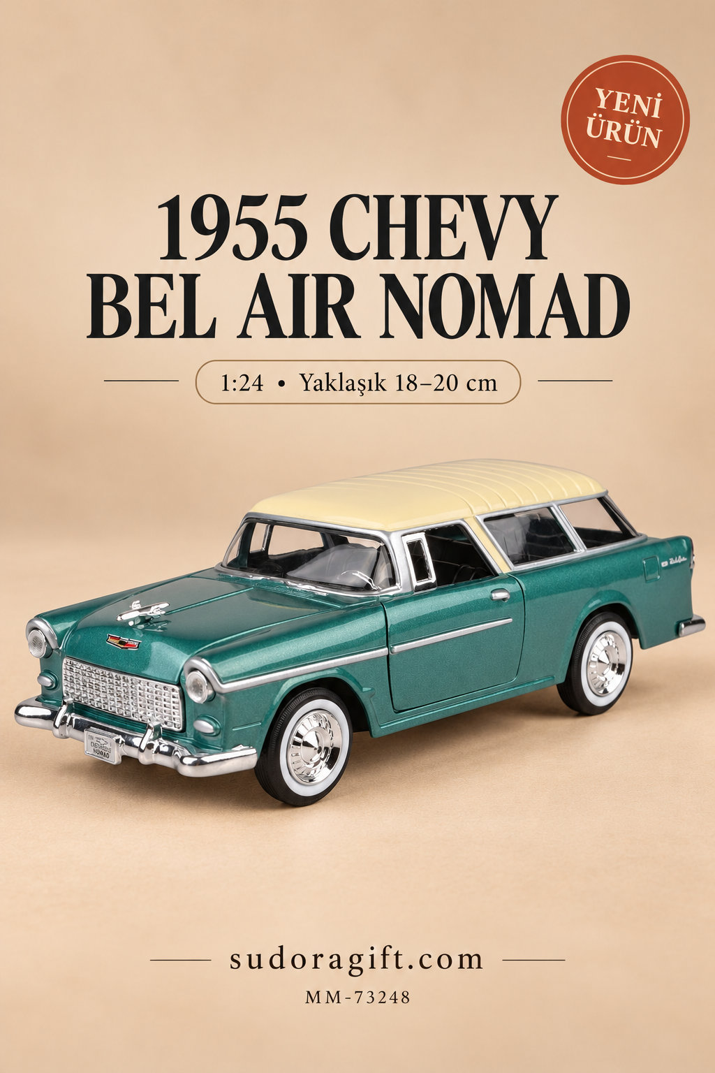 Motormax 1955 Chevrolet Bel Air Nomad 1:24 Metal Model Araba – MM-73248 – Ana görsel