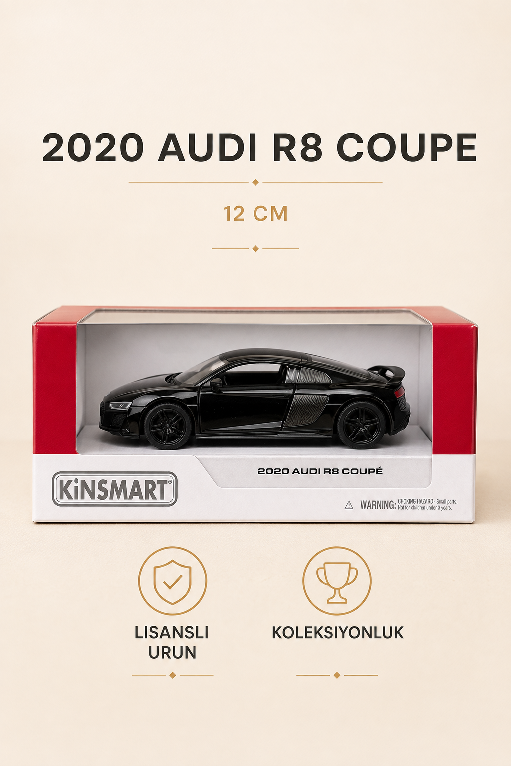 2020 Audi R8 Coupé 12 cm Lisanslı Kutulu Metal Model Araba - Siyah