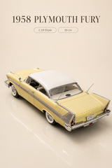 1958 Plymouth Fury Sarı Beyaz 1:18 Ölçek 30 cm Koleksiyonluk Model Araba
