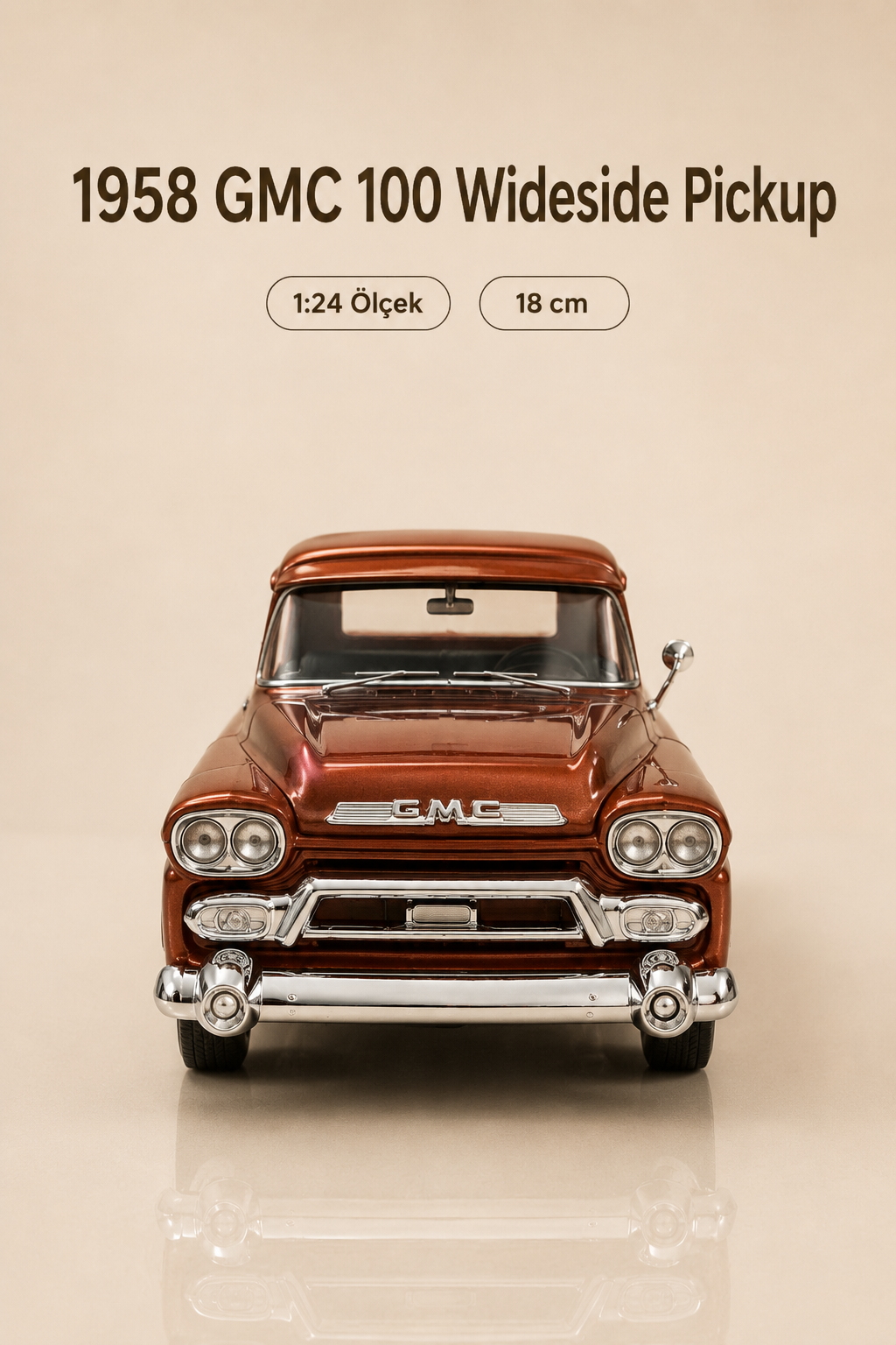 1958 GMC 100 Wideside Pickup Bakır Kahverengi 1:24 Ölçek 18 cm Model Araba