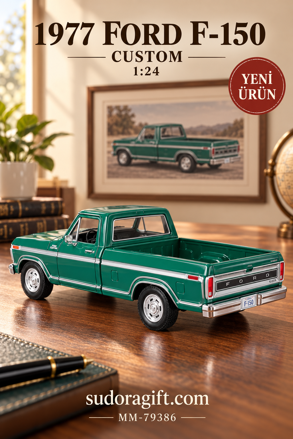 Motormax 1977 Ford F-150 Custom 1:24 Metal Model Araba – MM-79386 – Arka Gorunum
