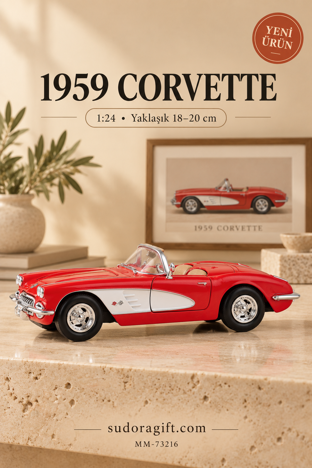 Motormax 1959 Chevrolet Corvette 1:24 Metal Model Araba – MM-73216 – Sol görünüm
