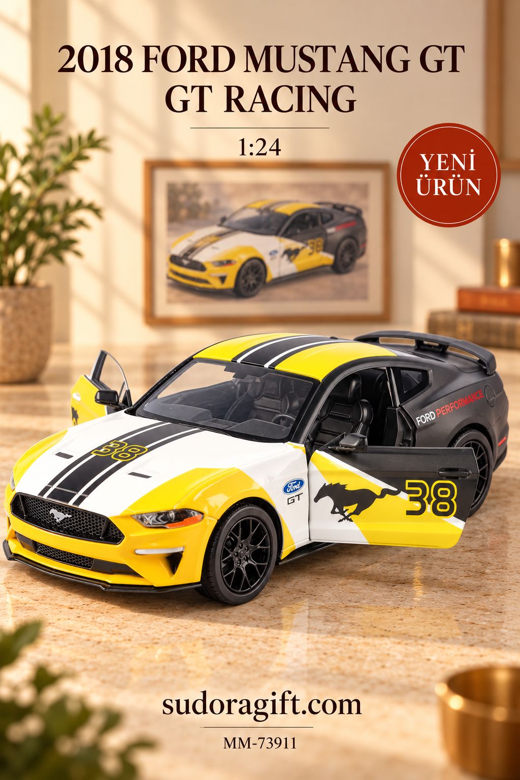 Motormax GT Racing 2018 Ford Mustang GT 1:24 Metal Model Araba – MM-73911 – Kapilari Acik