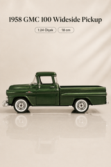 1958 GMC 100 Wideside Pickup Koyu Yeşil 1:24 Ölçek 18 cm Model Araba
