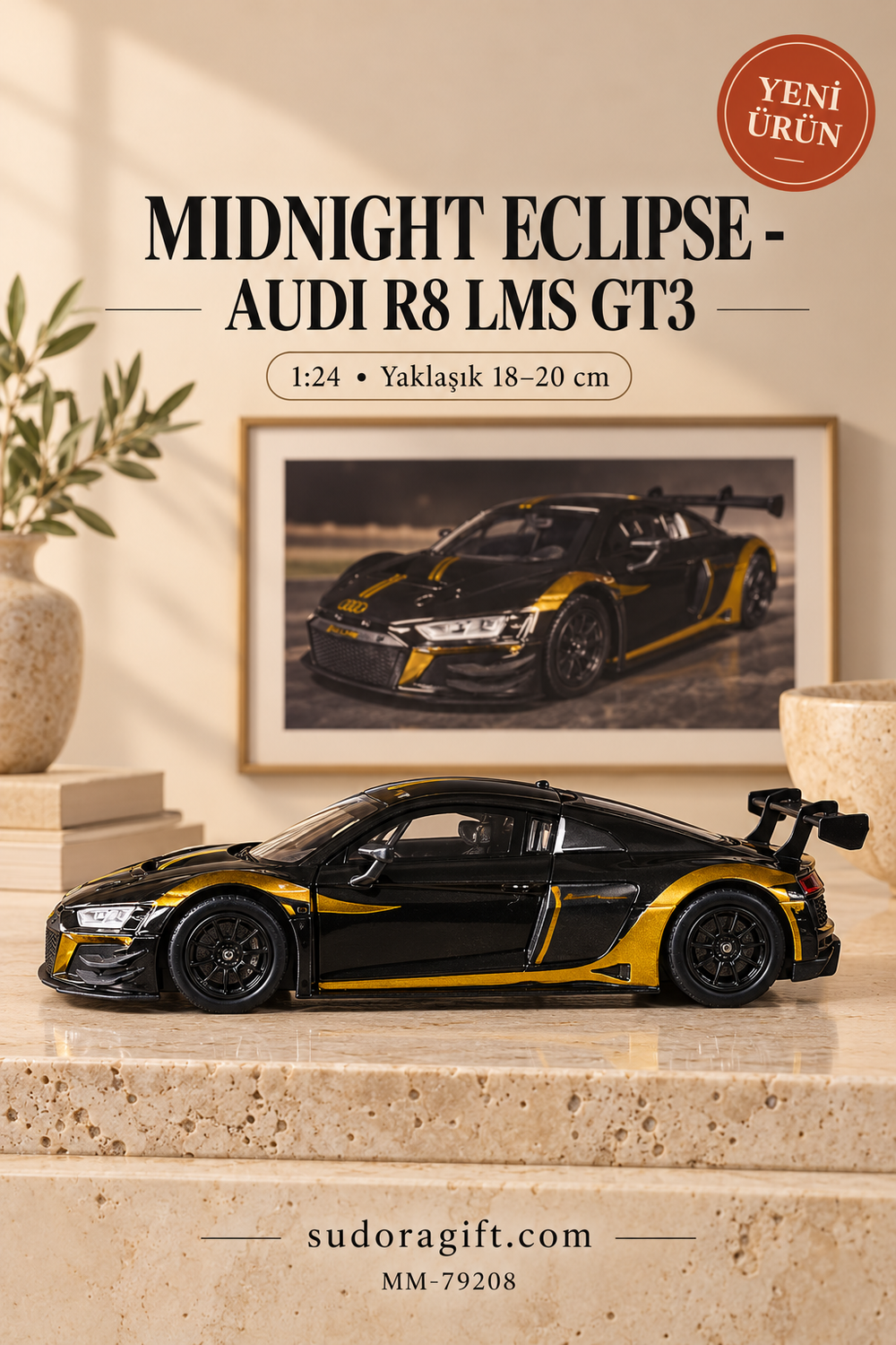 Motormax Midnight Eclipse Audi R8 LMS GT3 1:24 Metal Model Araba – MM-79208 – Sol görünüm