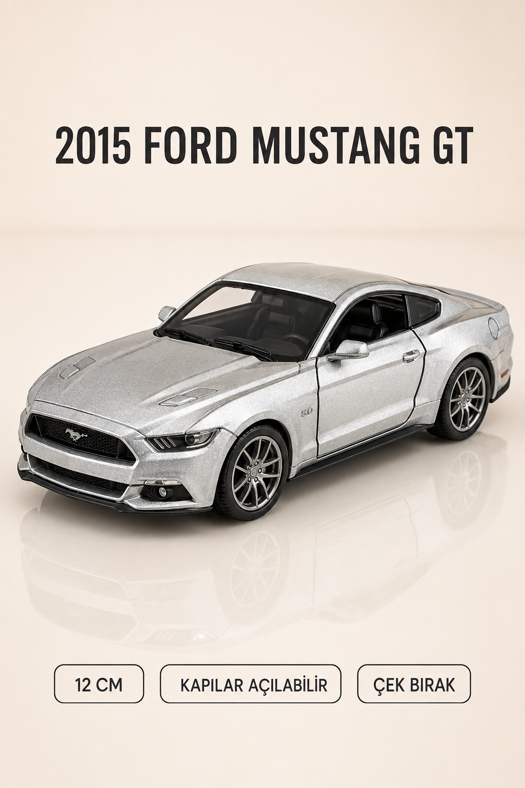 2015 Ford Mustang GT Metal Çek Bırak Araç 12 cm - 4 Renk Seçeneği