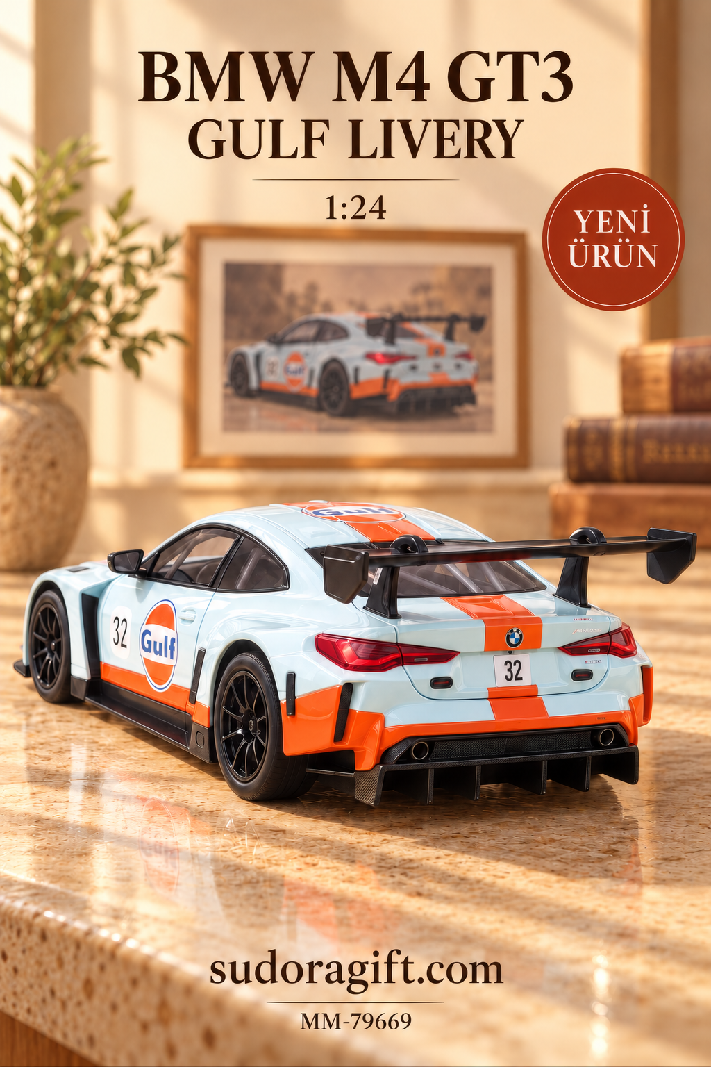 Motormax Gulf BMW M4 GT3 1:24 Metal Model Araba – MM-79669 – Arka Gorunum