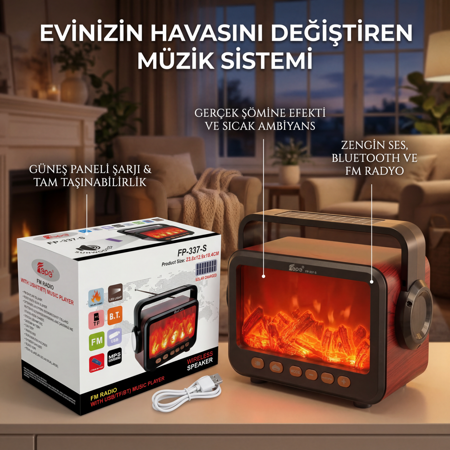 FP-337-S Şömine Görünümlü Bluetooth Hoparlör