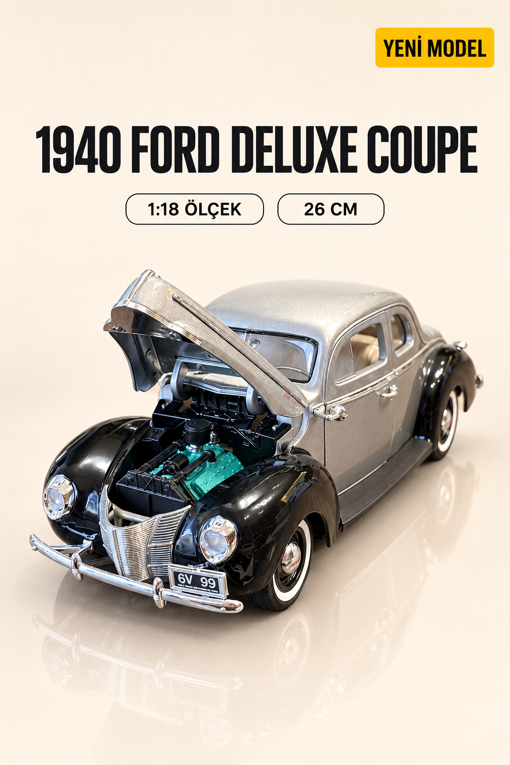 1940 Ford Deluxe 1:18 Ölçek Koleksiyonluk Model Araba | 26 cm