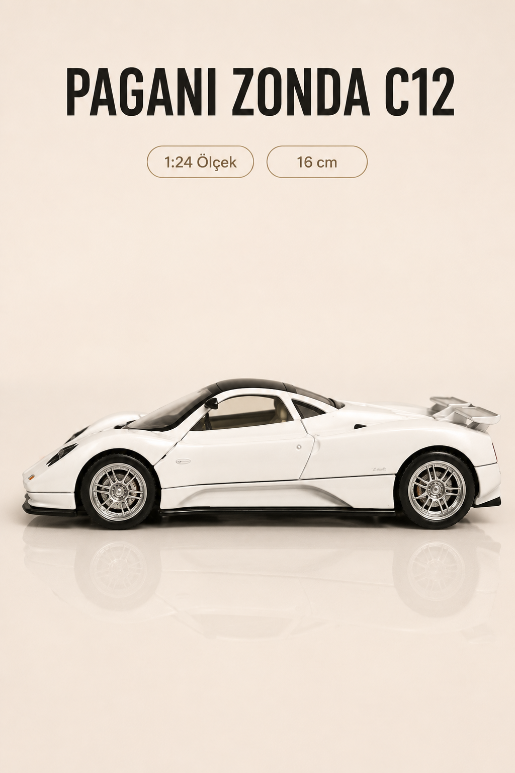 Pagani Zonda C12 Beyaz 1:24 Ölçek 16 cm Koleksiyonluk Model Araba