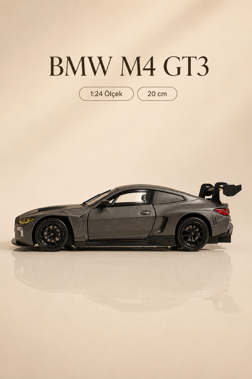 BMW M4 GT3 Metalik Antrasit Gri 1:24 Ölçek 20 cm Koleksiyonluk Model Araba