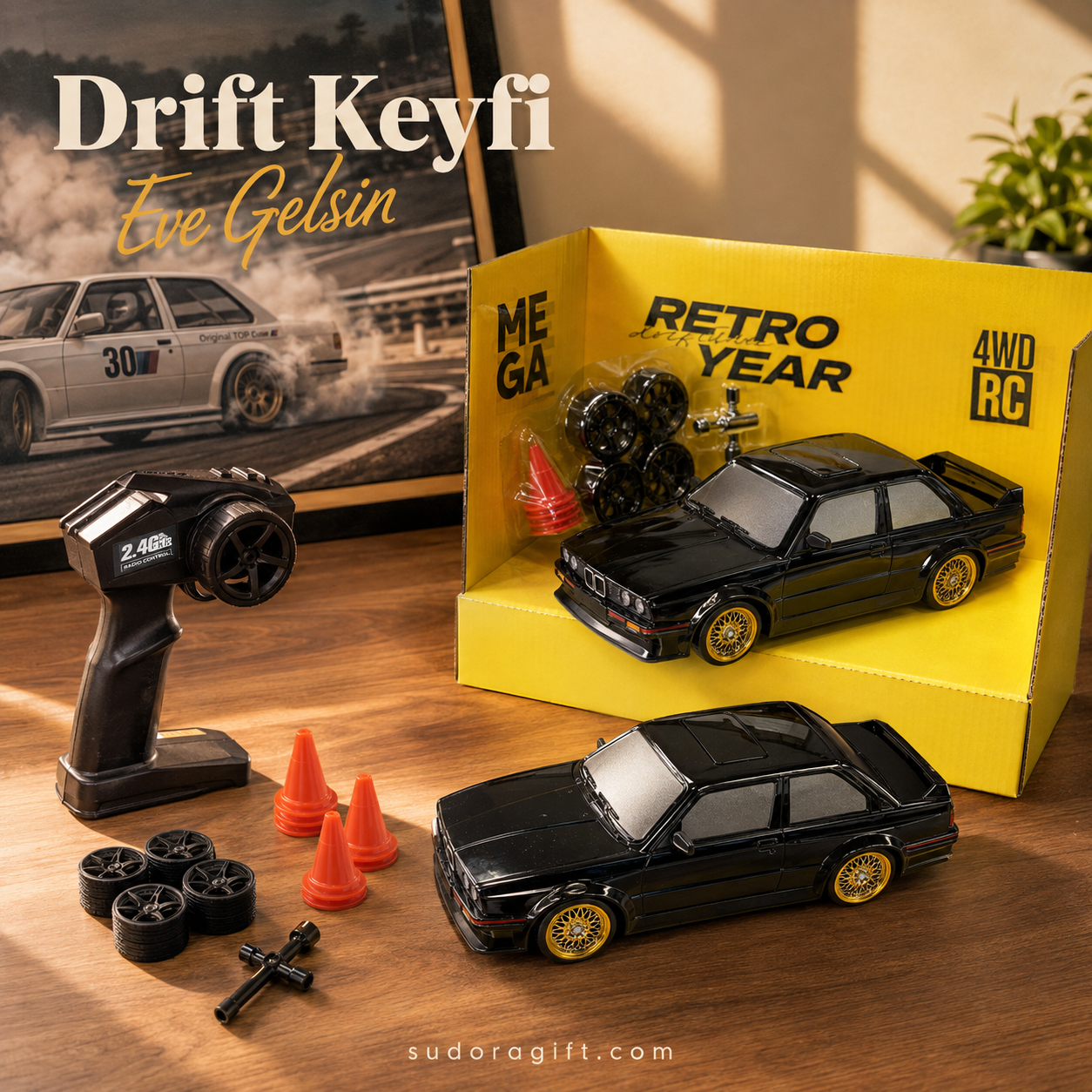 Retro Drift 1:16 Ölçek 4WD Kumandalı RC Drift Araba - 8 Renk Neon LED