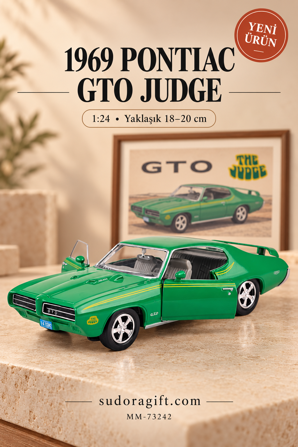 Motormax 1969 Pontiac GTO Judge 1:24 Metal Model Araba – MM-73242 – Kapıları açık