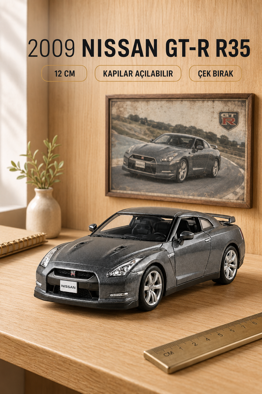 2009 Nissan GT-R R35 Metal Çek Bırak Araç 12 cm - 4 Renk Seçeneği
