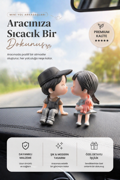 Sevimli Çift Figürü Dekoratif Mini Heykel Polyresin Biblo Çok Renkli
