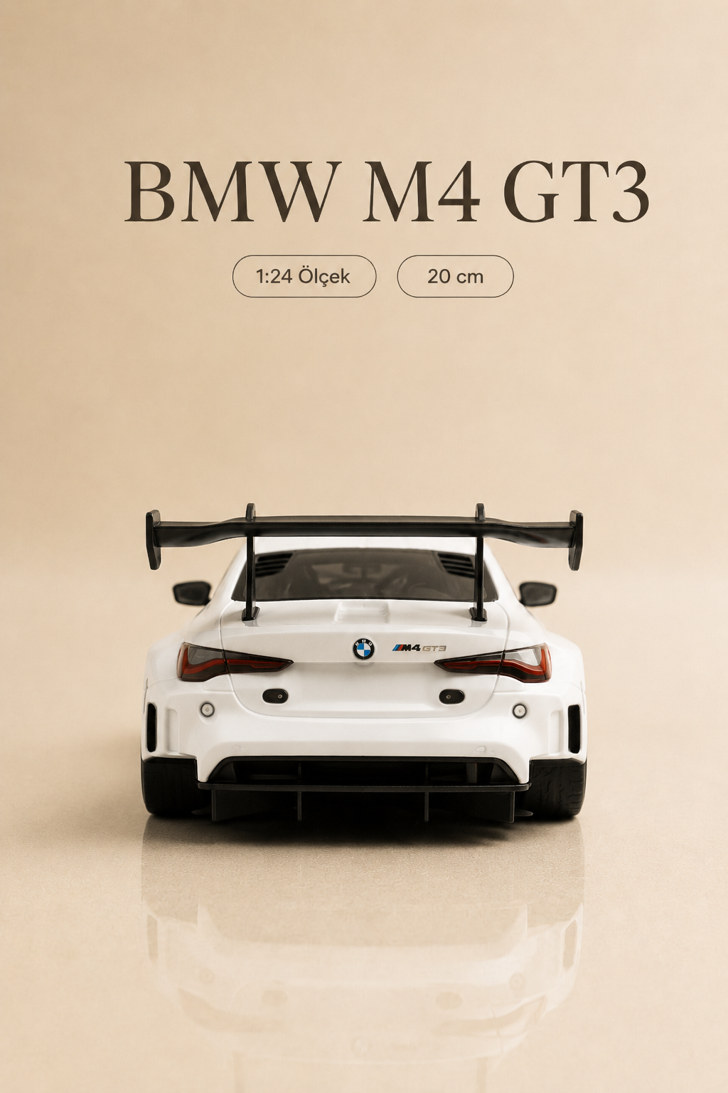 BMW M4 GT3 Beyaz 1:24 Ölçek 20 cm Koleksiyonluk Model Araba