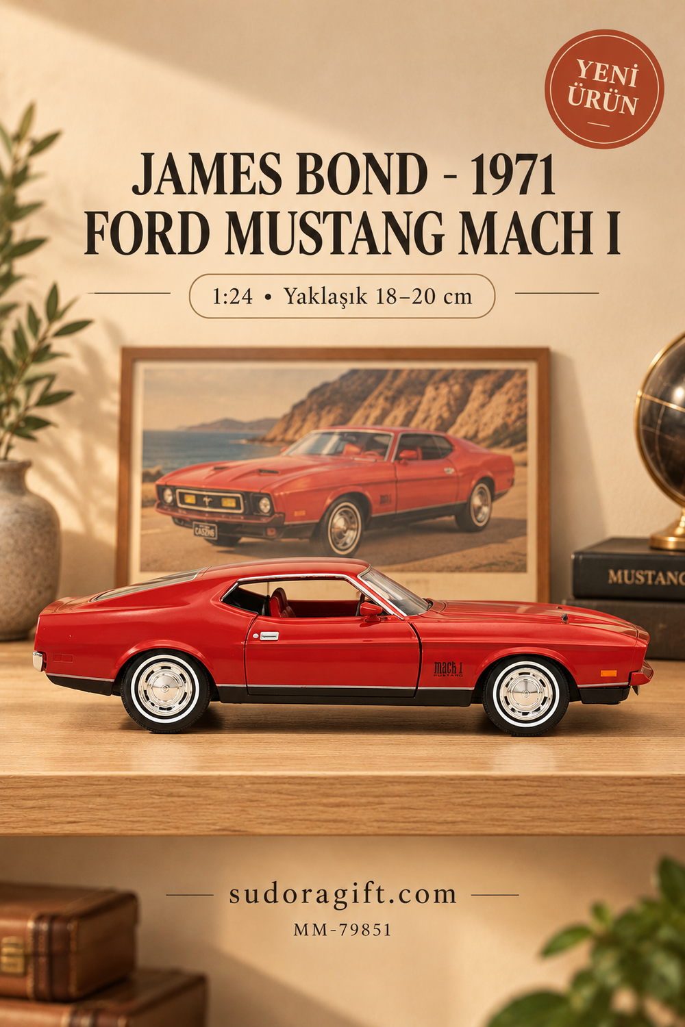 Motormax James Bond 1971 Ford Mustang Mach I 1:24 Metal Model Araba – MM-79851 – Sağ görünüm