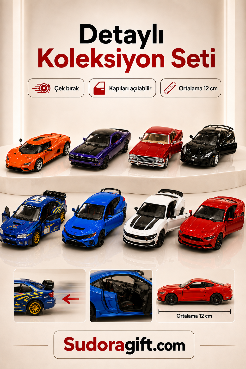 Die-Cast Koleksiyonluk Araba Seti - 8 Model Tek Pakette