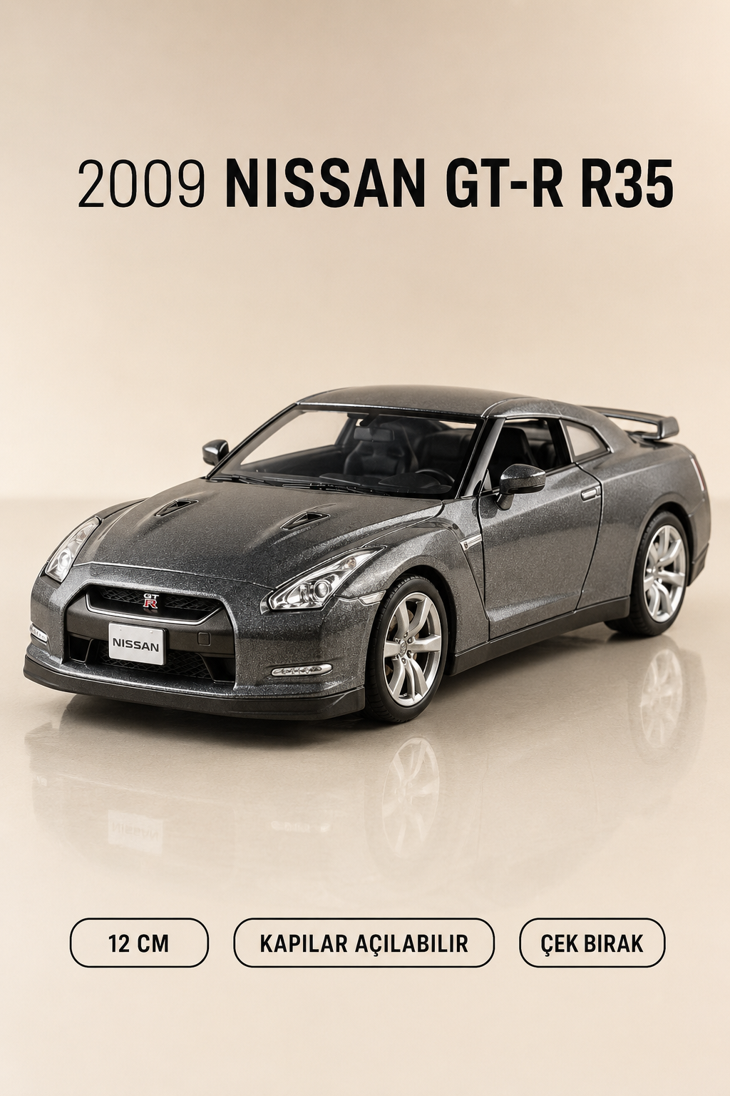2009 Nissan GT-R R35 Metal Çek Bırak Araç 12 cm - 4 Renk Seçeneği